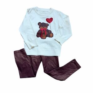Toddler Girl Outfit 4T– Teddy Bear Sweater & Old Navy Shimmer Leggings